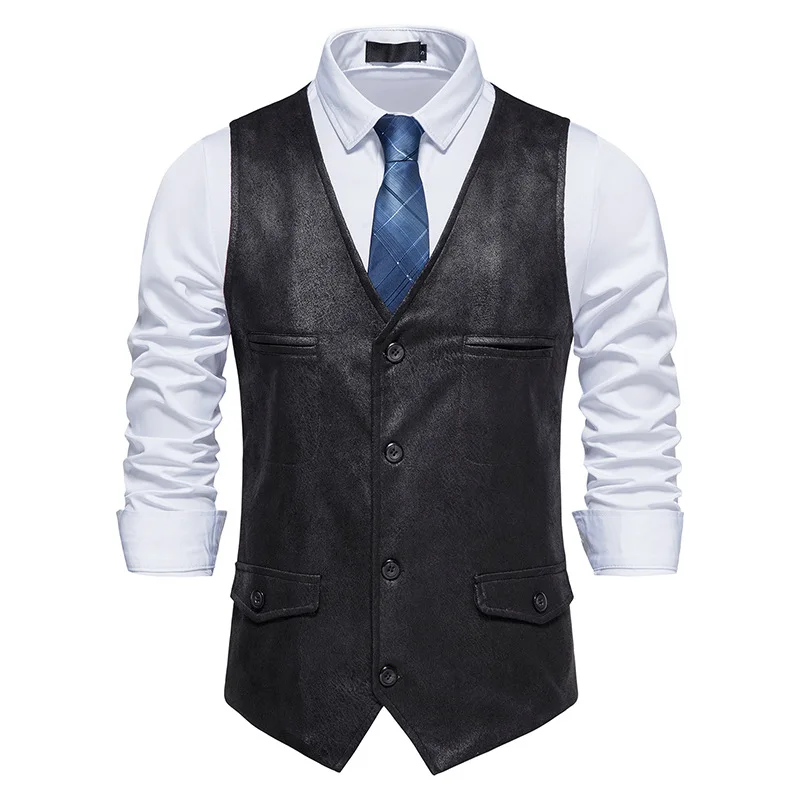 Fashion Men Clothing High Quality Suede Suit Vests Men's V Neck Sleeveless Business Formal Waistcoats Wedding Party Dress Vests