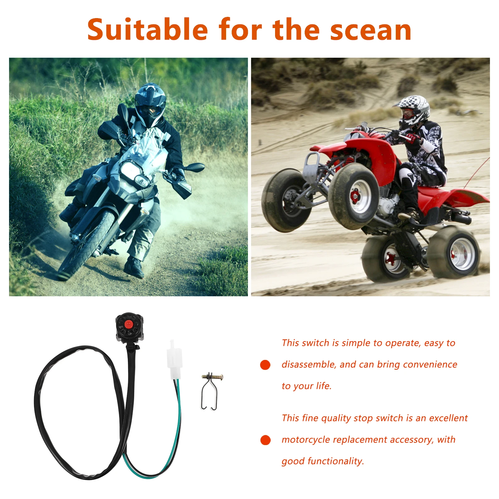 

1PCS Ignition Switch Durable Round Point ATV Motorcycle Motorbike Motorbike Starter Kill Horn Starter No Burrs