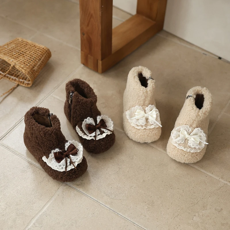 

2025 Winter New Children Plush Short Boots for Girls Fashion Korean Style Soft Sole Non-slip Versatile Princess Cotton Shoes