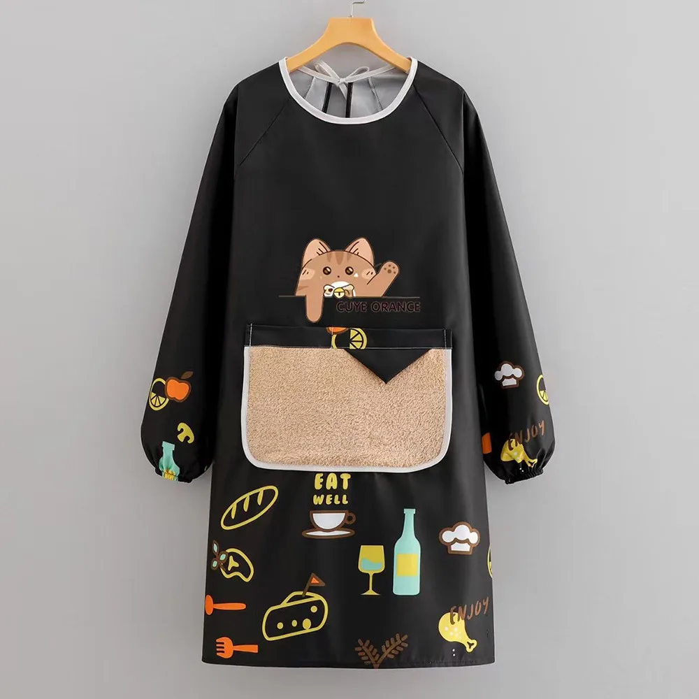 

Милый мультяшный кухонный фартук с длинными рукавами, противообрастающий фартук для рисования, водостойкая рабочая одежда с перекрестной спинкой для общественного питания для домашней кухни