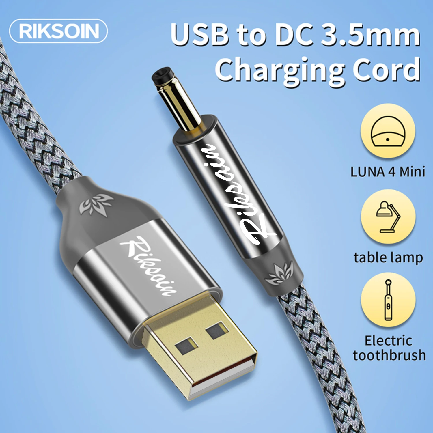 RIKSOIN USB to DC 5V Universal Power Cable, DC Plug 3.5mm Jack Charging Cord Compatible with TV Box, Sound field, Table Lamp