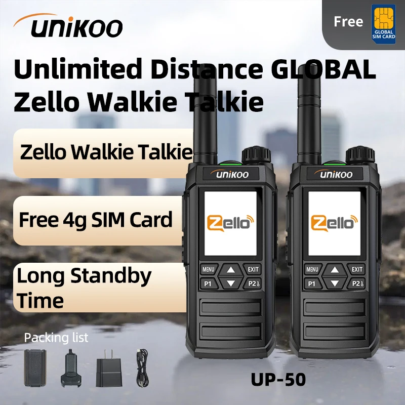 

Unikoo UP50 2 PCS Walkie Talkie 4g Network Android 5.1 5200mAh Wifi Compatible With ZELLO Bluetooth Global POC Radio Station