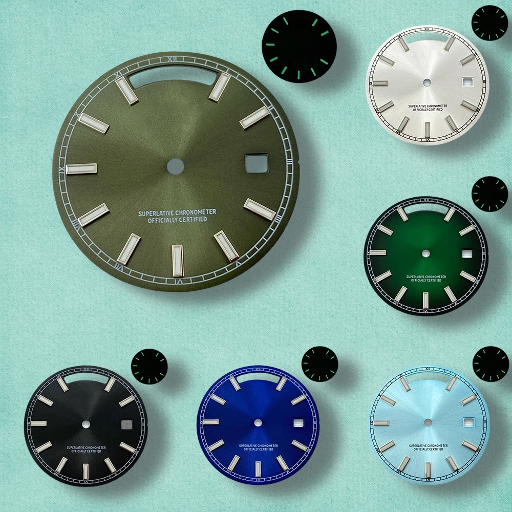

31mm S Logo Day And Date Dial Fit 8285 Movement Green Luminous Sunray High-Quality Dial Watch Modification Accessories