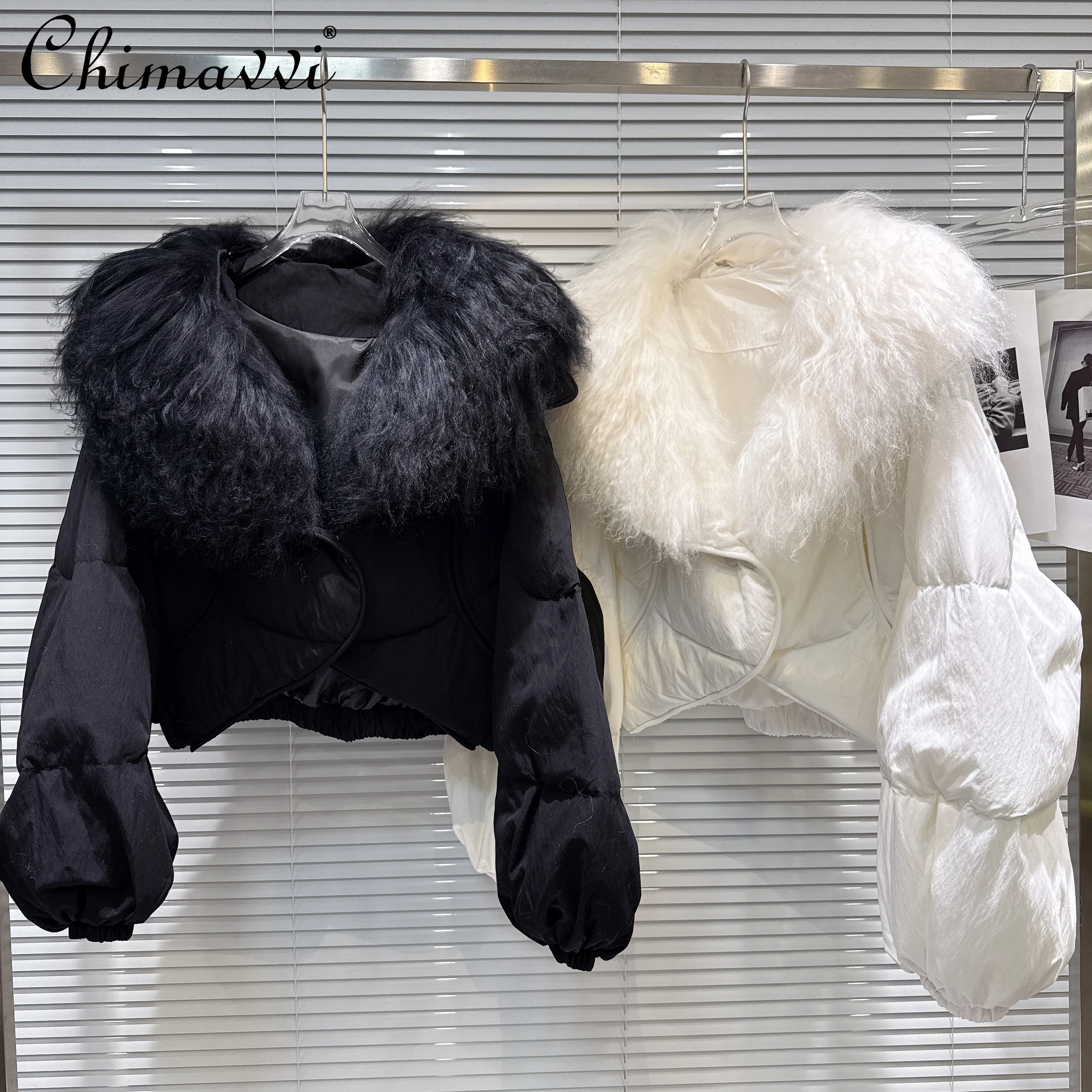 

2025 Winter Korean Style Elegant Fashion Plush Collar Long Sleeve Single Button Loose Casual Versatile Short Cotton Jacket Women