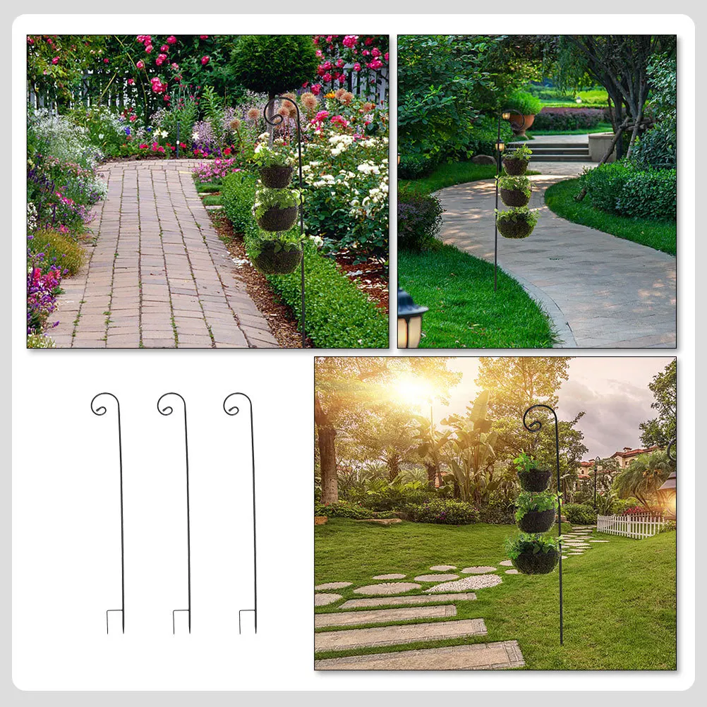 

3pcs Iron Ground Hook Heavy Duty For Garden Outdoor Flagpole Bird Feeder Stand Yard Hanging Decor Shepherd Hook