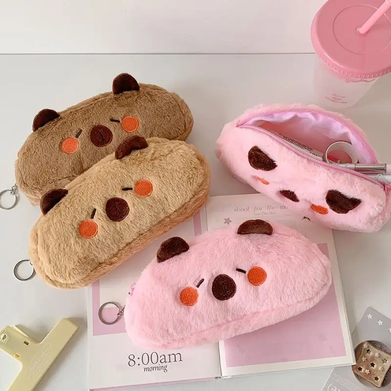 Kantong Pensil Capybara Menggemaskan untuk Anak Sekolah Menengah, Penyimpanan Makeup & Meja
