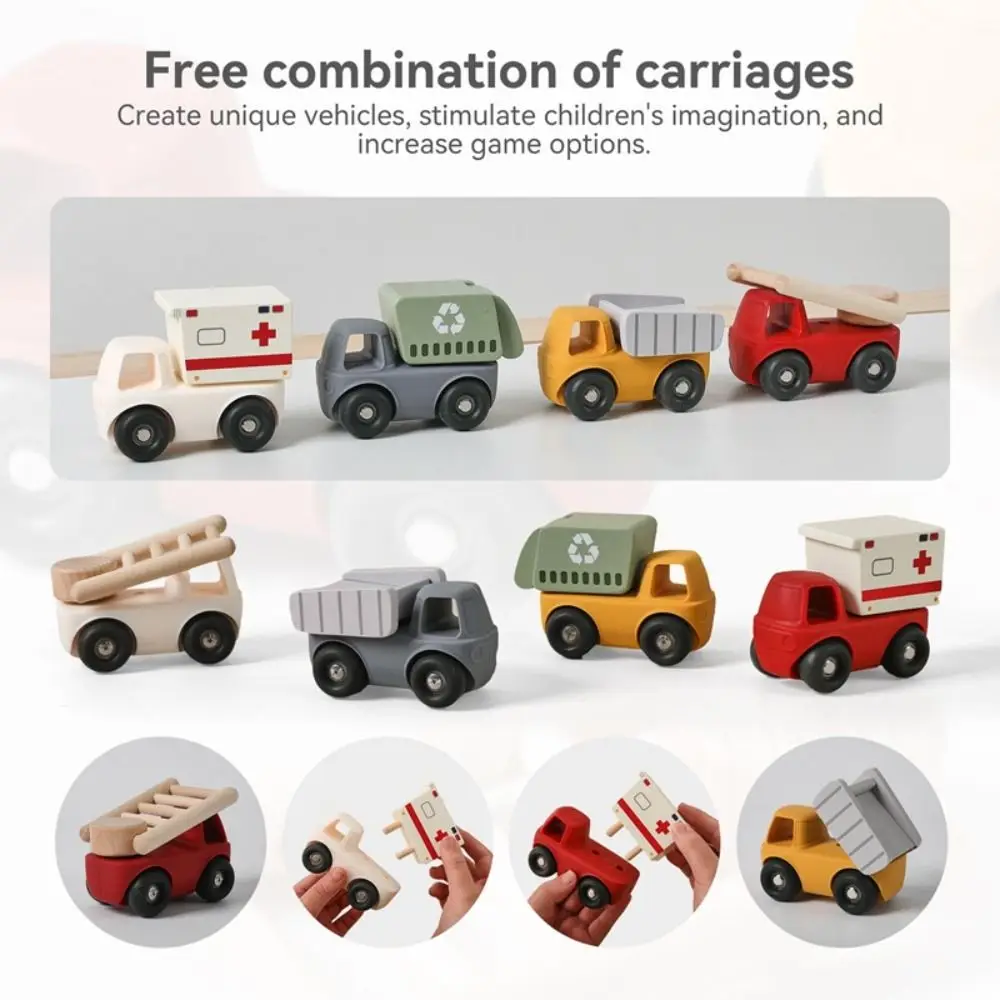 Jeux Montessori détachables, chariot en bois multifonctionnel, voiture de dessin animé, jouet, conception mixte et assortie, corps en Silicone