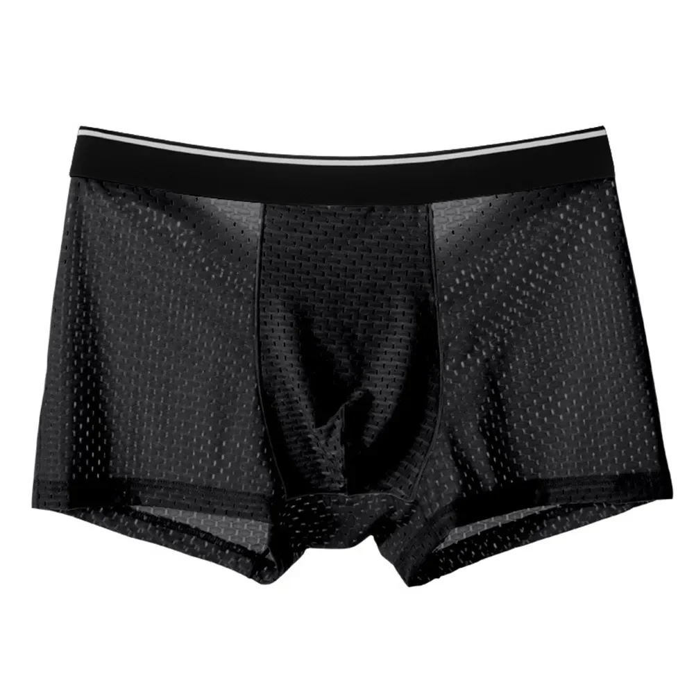 Sexy Ice Silk Men\'s Panties Mesh Modal Breathable Holes Boxer Shorts And Underpants Briefs Underwear Boxers Man Pack Satin Brief