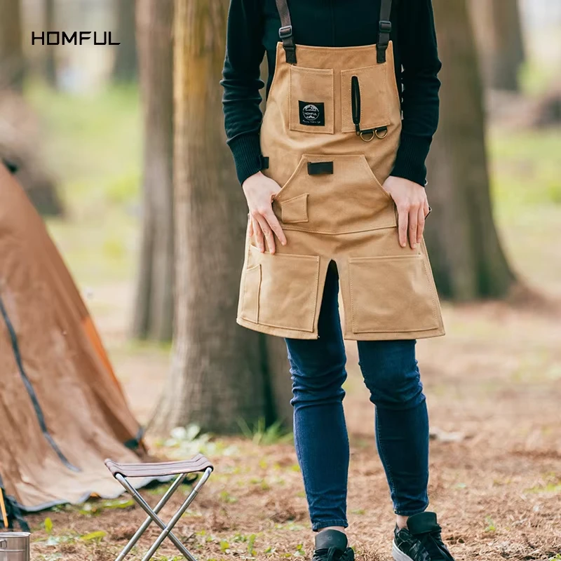 HOMFUL Outdoor Work Apron Thickened High Quality Cotton Canvas Apron Multifunctional Storage Adjustable Apron Kitchen Gardening