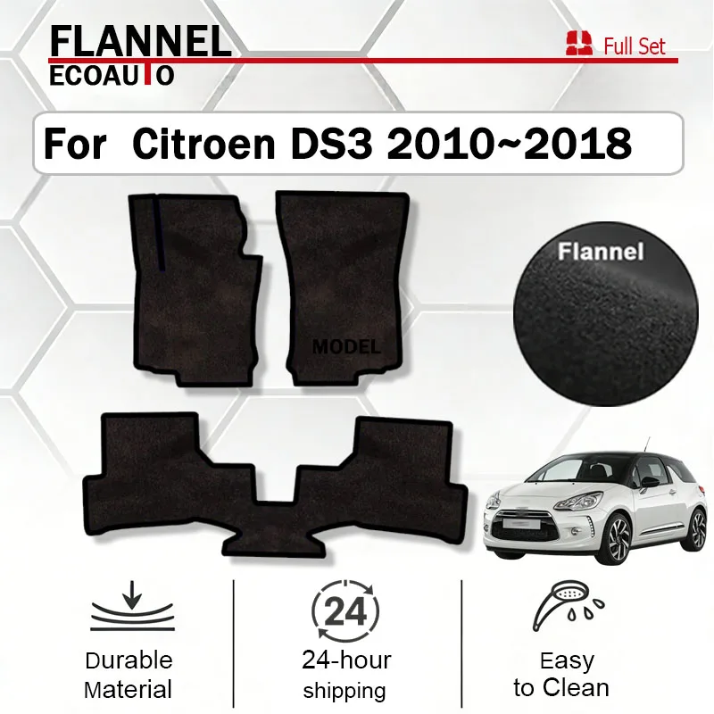 

ECOAUTO Flannel Car Floor Mats For Citroen DS3 DS 3 2010~2018 Footpads Carpets Panel Anti-Slip Rugs Foot Pads Auto Accessories