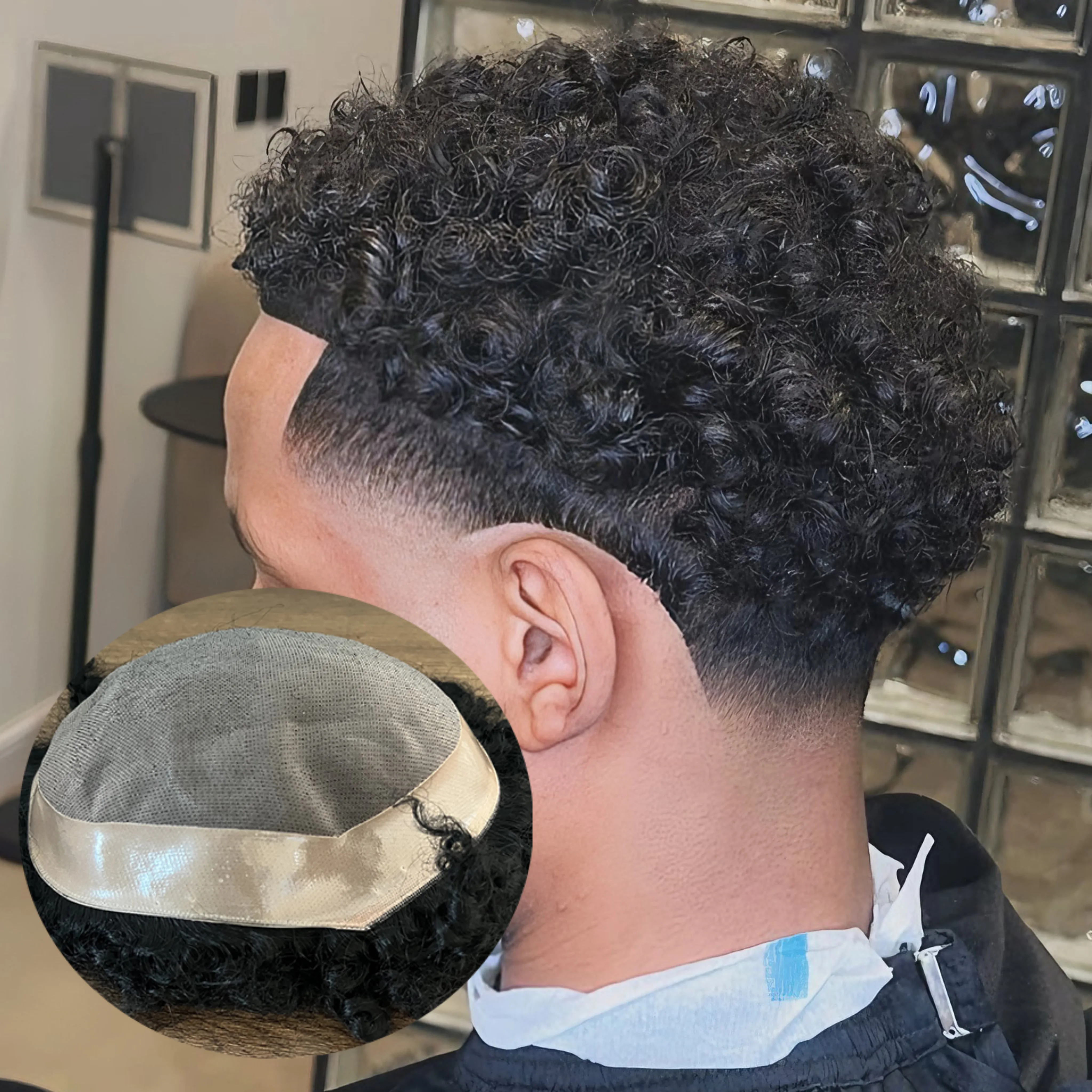 واقعية 15 مللي متر 20 مللي متر 22 مللي متر مجعد الرجال الأمريكيين من أصل أفريقي الشعر المستعار دائم غرامة أحادية و بولي PU حول شعر مستعار طبيعي 100٪ شعر الإنسان