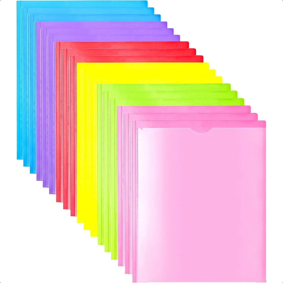 

Heavy Duty Plastic Folders with Clear Front Pocket 18PCS 3 Pockets Folders with Prongs and Card Slot for Letter Size Sheets Bri