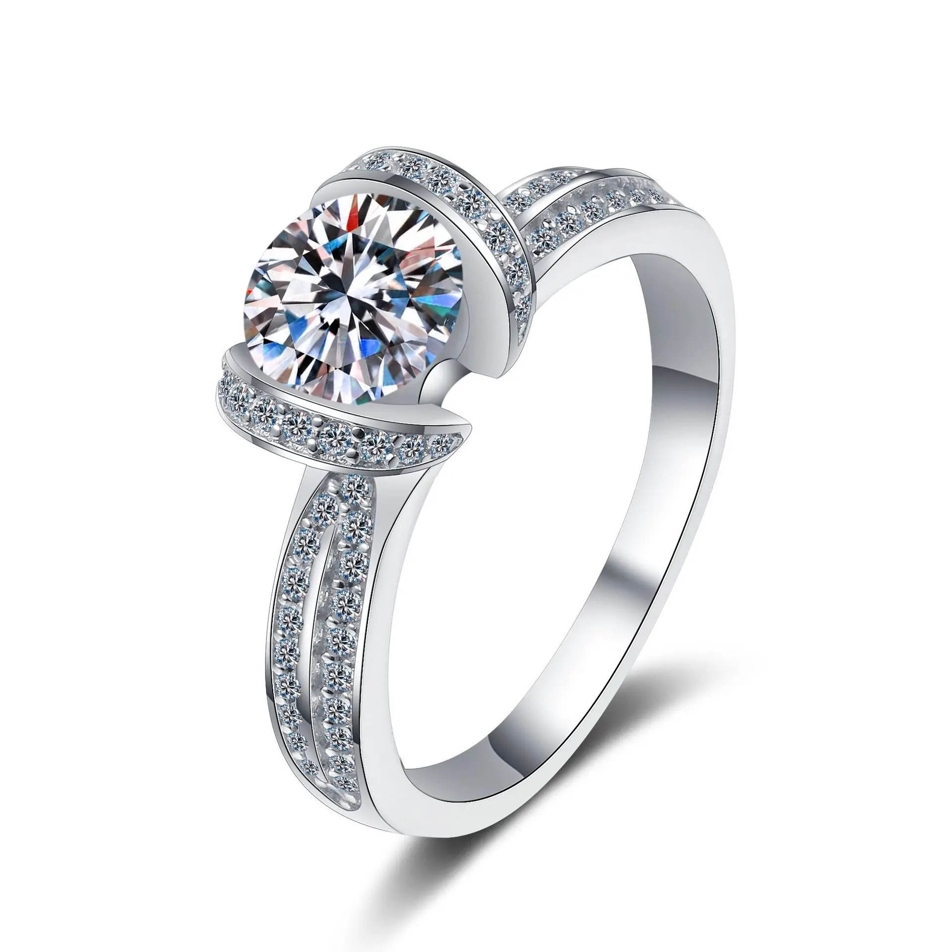 

Exquisite Craft Full Diamond Surround Ring 1ct Women Moissanite PT950 Platinum Firm setting, durable and safe