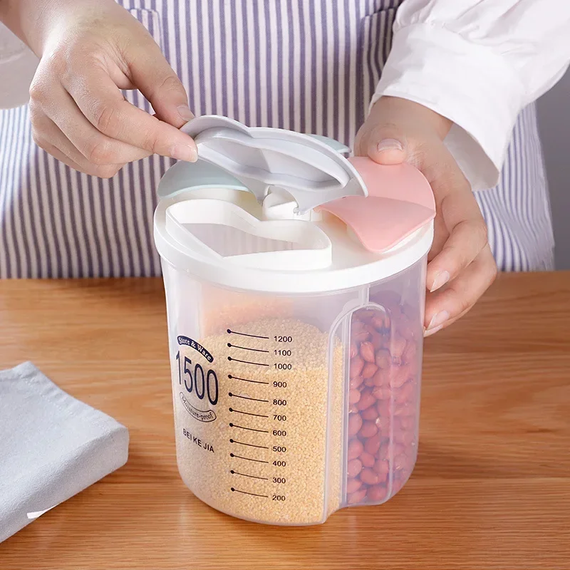 1500-3000ml Classification Storage Box Rice Legume Food Separate Storage Box with Scale Kitchen Food Sealed Storage Container