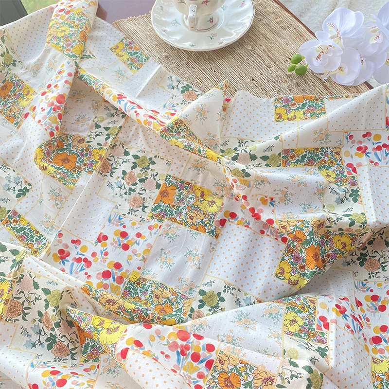 0.5/1/2 Yard 100% Cotton Orange Spliced Foral Printed Fabric Design for DIY Clothing,Homewear,Bedding,Tablecloths,Curtains