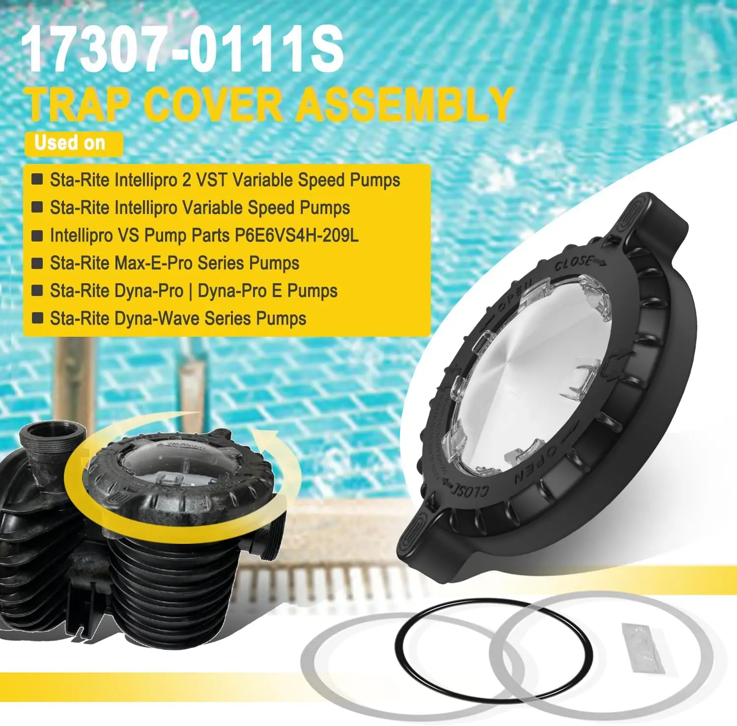 TML Replaces for Pentair Sta-Rite Trap Cover Assembly 17307-0111S | Replacement Pump Lid with O-Ring for Max-E-Pro, IntelliPro,