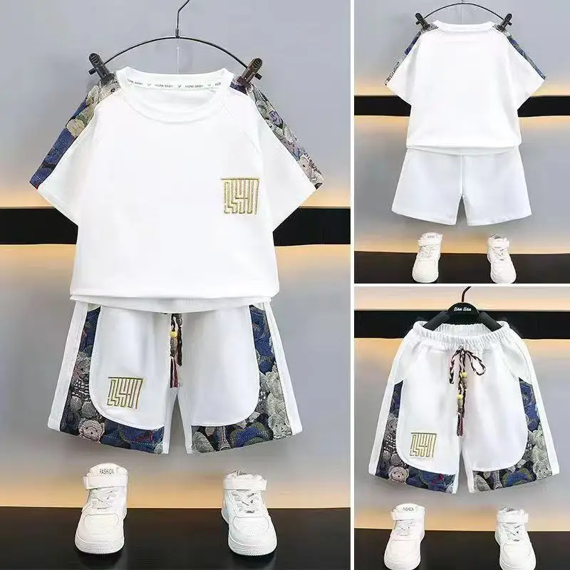 

Boys' Summer Set Children's New Splicing T-shirt Boys' Baby Handsome Sports Shorts Two Piece Set