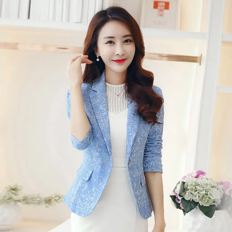 Wiosna 2025 Nowe, dopasowane, eleganckie bluzki z długim rękawem, żakiety biurowe, modne żakiety z klapami, kieszeniami, łączone, uniwersalne, odzież damska