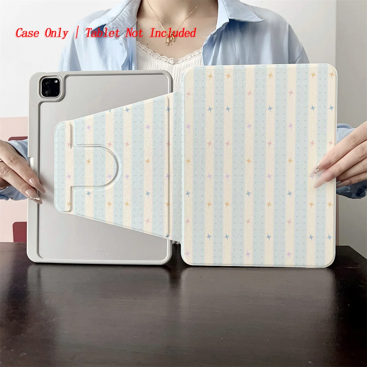 

Playful Blue Yellow Stripes & Glitter Pattern iPad Case for 11th Gen 11-inch/A10 10.9 Auto Sleep/Wake Anti-Yellowing Cover