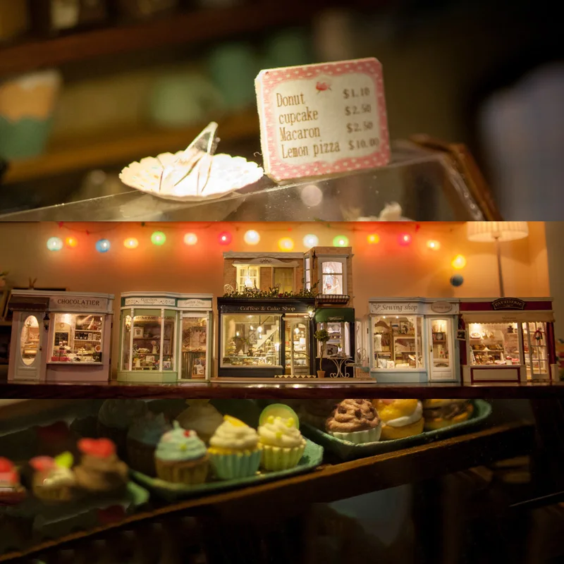 Miniatura della casa delle bambole in legno fai-da-te con Kit di mobili case delle bambole della caffetteria al cioccolato assemblare giocattoli per bambini regalo di natale