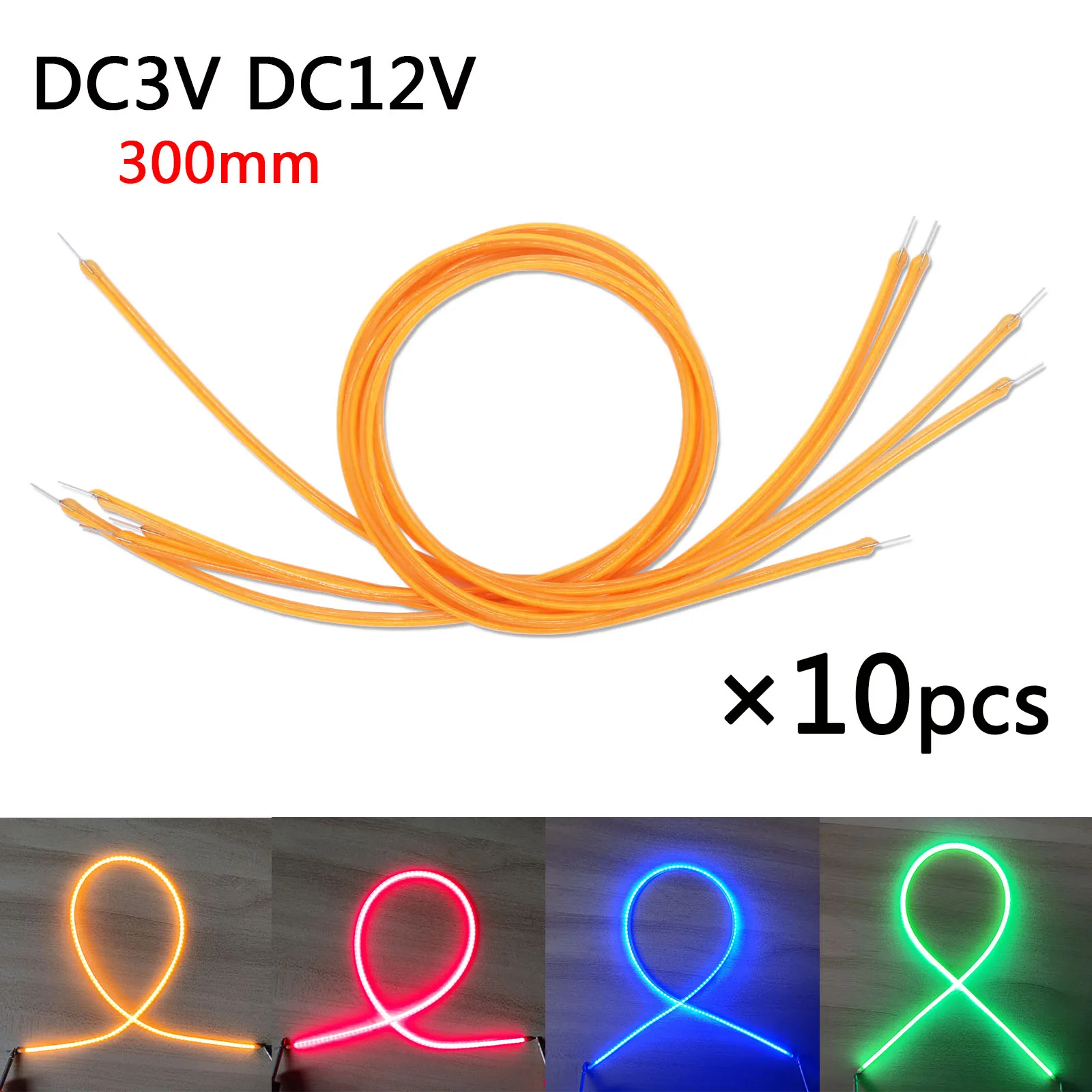 10pcs DC3V 12V 300mm Retro Edison Bulb LED Filament Warm Lamp Parts LED Diodes Flexible Filament Incandescent Light Accessories