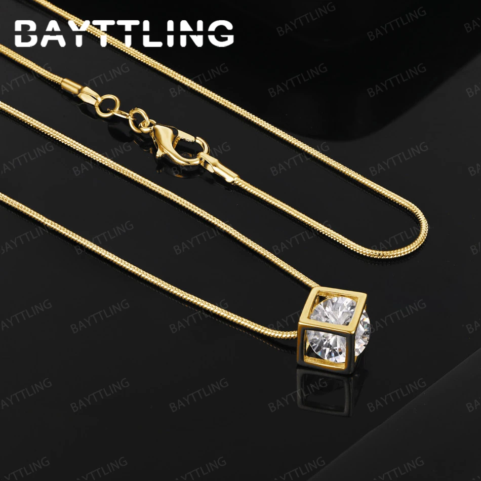 

925 Sterling Silver 18K Gold 16-30 Inch Delicate Square Zircon Pendant Necklace Wedding Accessories Party Gifts