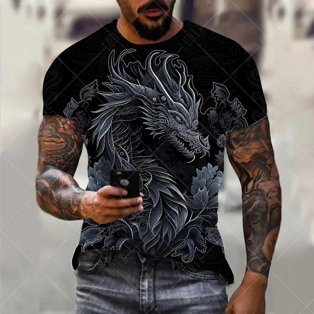 Men\'s Dragon T-shirt Fashion 3d Printed T Shirt Animal Pattern Short-sleeved Oversized Streetwear Tees Summer Casual Men\'s Tops