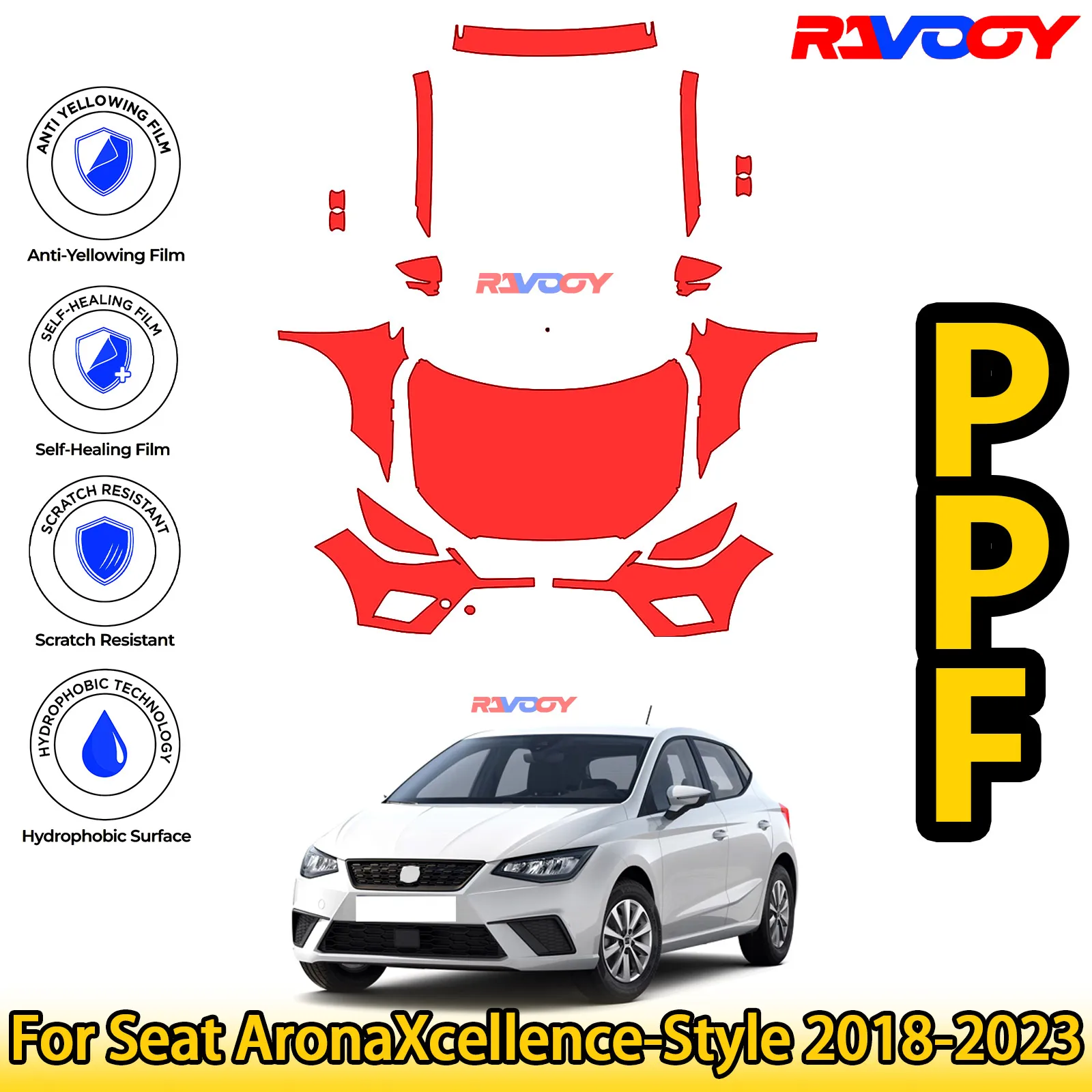 

Для Seat AronaXcellence-Style 2018-2023, глянцевая матовая черная предварительно вырезанная передняя пленка PPF, комплект защиты от краски