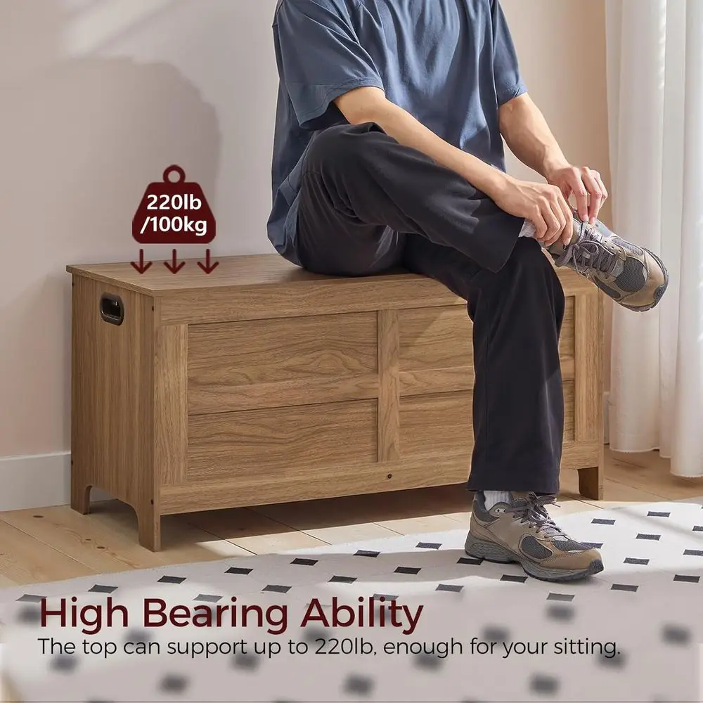صندوق تخزين كبير باللون البني العسلي، صندوق ألعاب 39.4، مقعد مدخل مع أمان مفصلية، أثاث غرفة المعيشة
