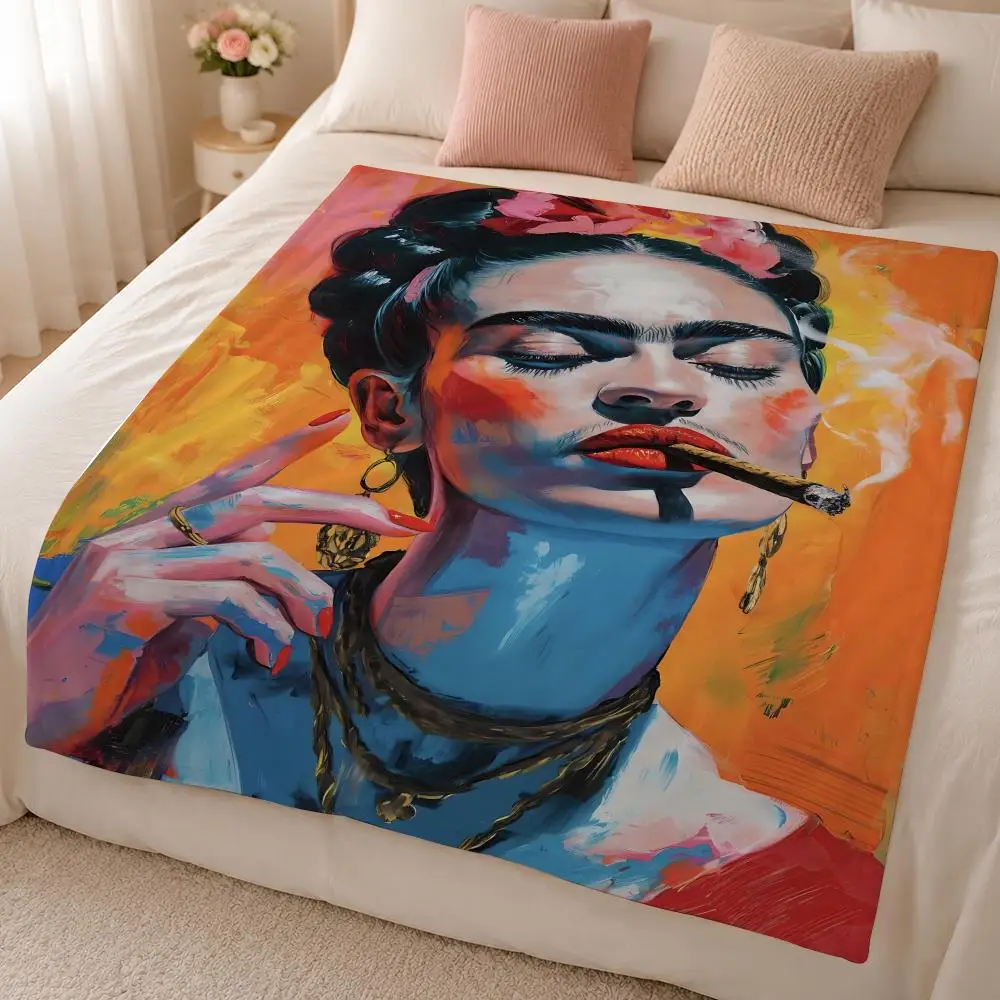 Artist F-Frida Kahlo Iconic Mexican Surrealist Throw 320g Soft Flannel Fleece Throw Blanket Cover Sofa Bed Dorm Nap Gift