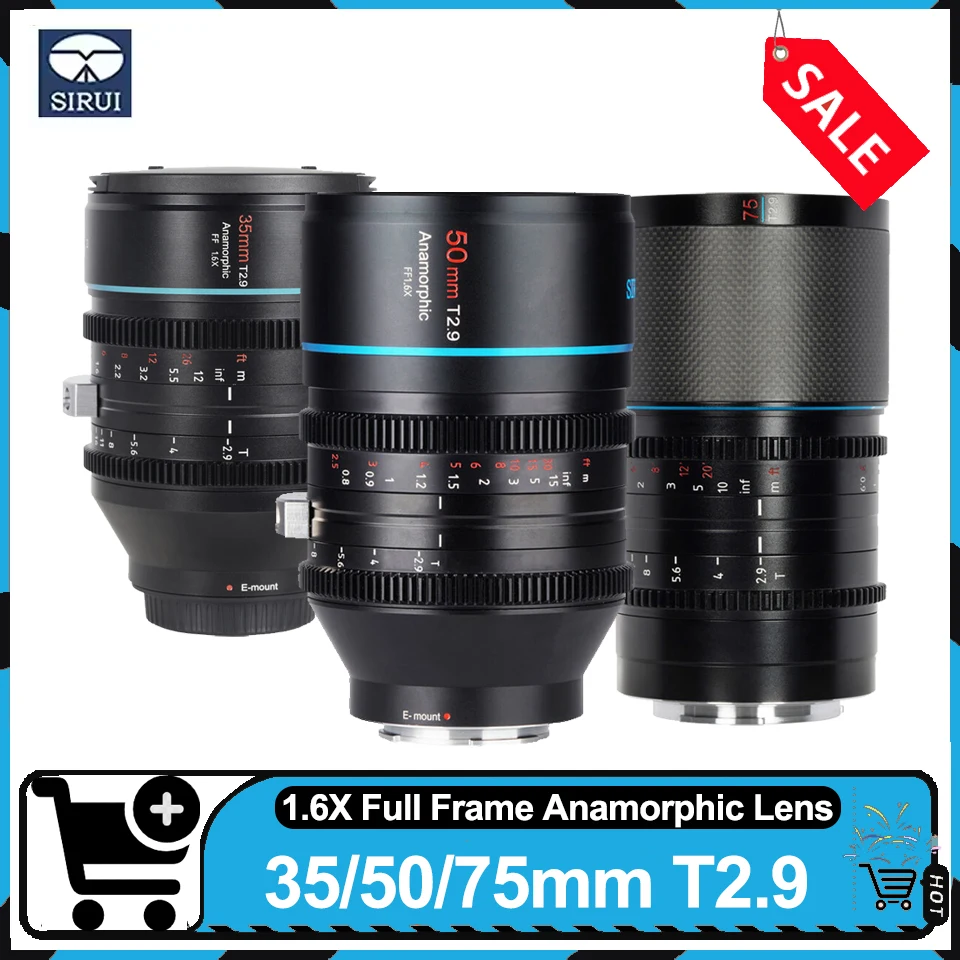 Sirui Saturn Series 35mm T2.9 50mm T2.9 75mm T2.9 1.6X Full Frame Carbon Fiber Anamorphic Lens  for Canon R3 Sony A7M4 Fuji X-H2