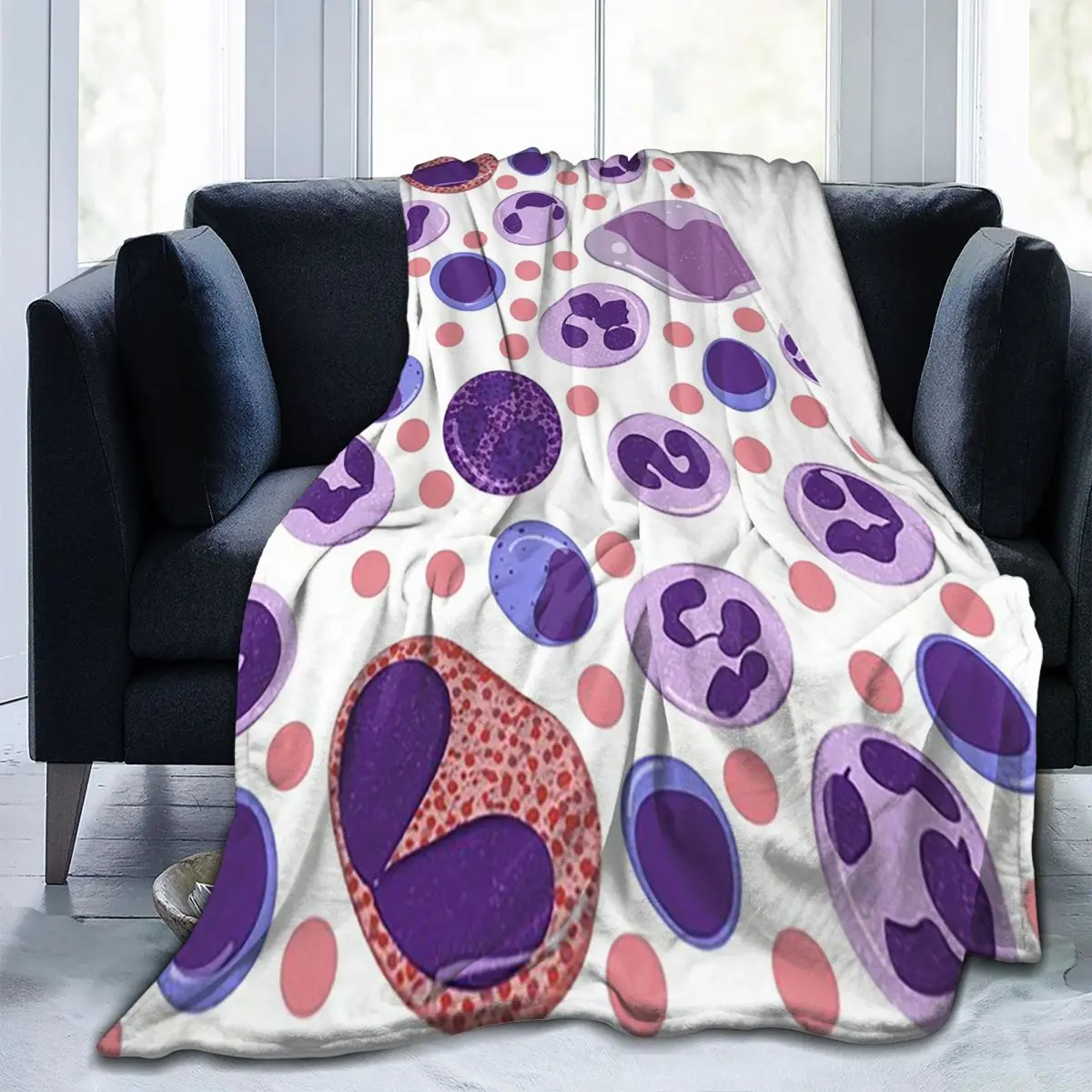 

Large White Blood Cell Pattern Blanket Flannel Sofa Throw Blanket Super Soft for Home Bedroom Travel Throws Bedspread Quilt