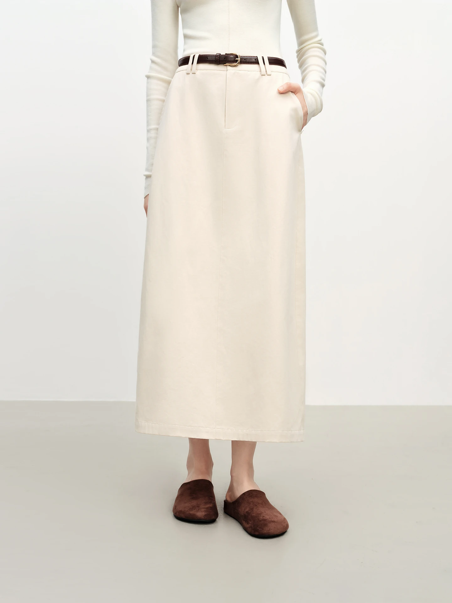 

ilan Long Full Cotton Straight f Skirt Women Commute 2025 Autumn Winter New Belt Matching Korean Sle Skirt