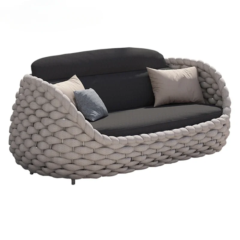 

Outdoor courtyard hotel garden set metal aluminum frame rattan waterproof pad courtyard furniture rope outdoor sofa