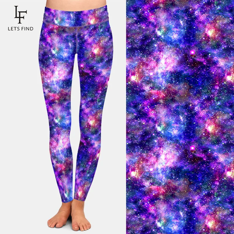 Letsfind 2020 bela galáxia impressão digital mulheres leggings de treino moda cintura alta fitness estiramento leggings