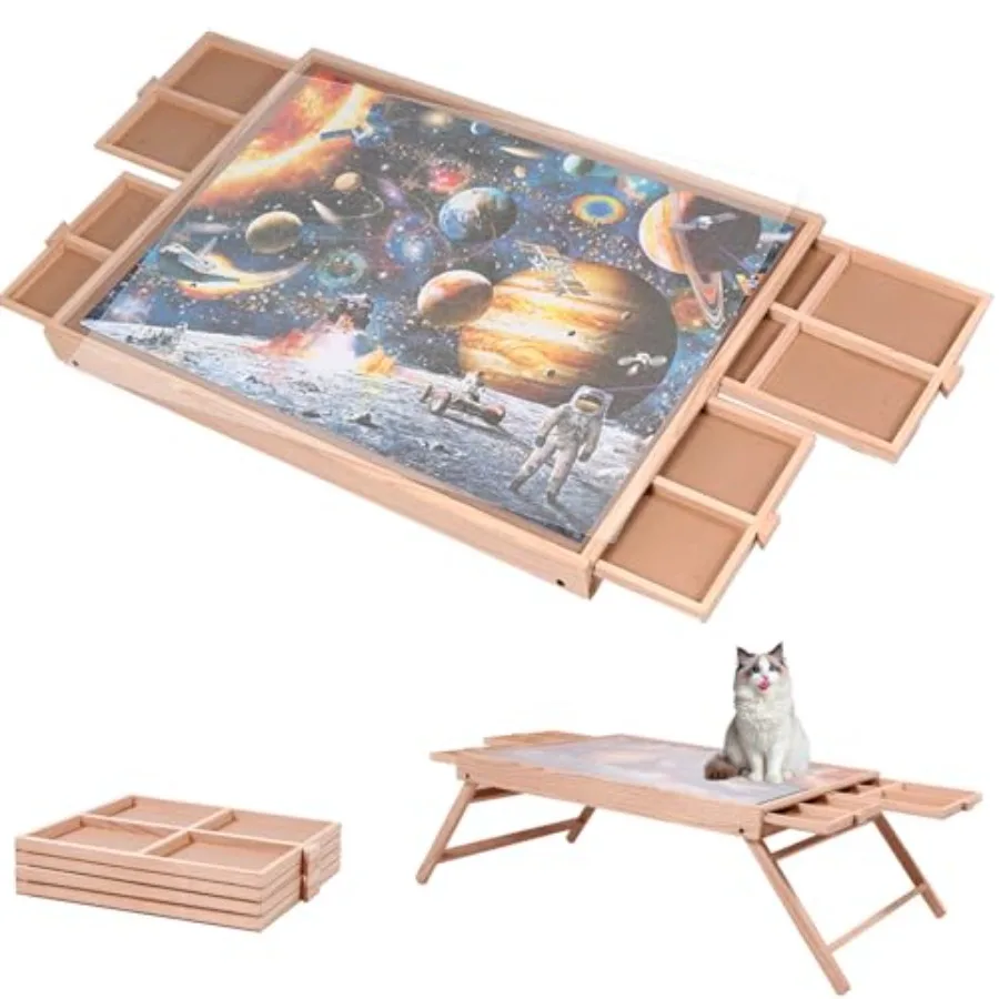 

29.92"x22.04"Wooden Puzzle Table with Drawers Cover and Folding Legs, 1000 Piece Jigsaw Puzzle Board, Gift for Loved Ones and F