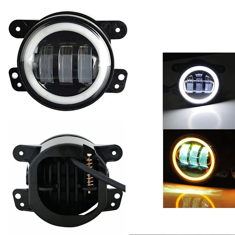 2PCS Inch Round led fog lights 30W 6000K White Halo Ring DRL Fog Lamps Headlamp For Off Road Jeep Wrangler TJ LJ JK07-17 H1