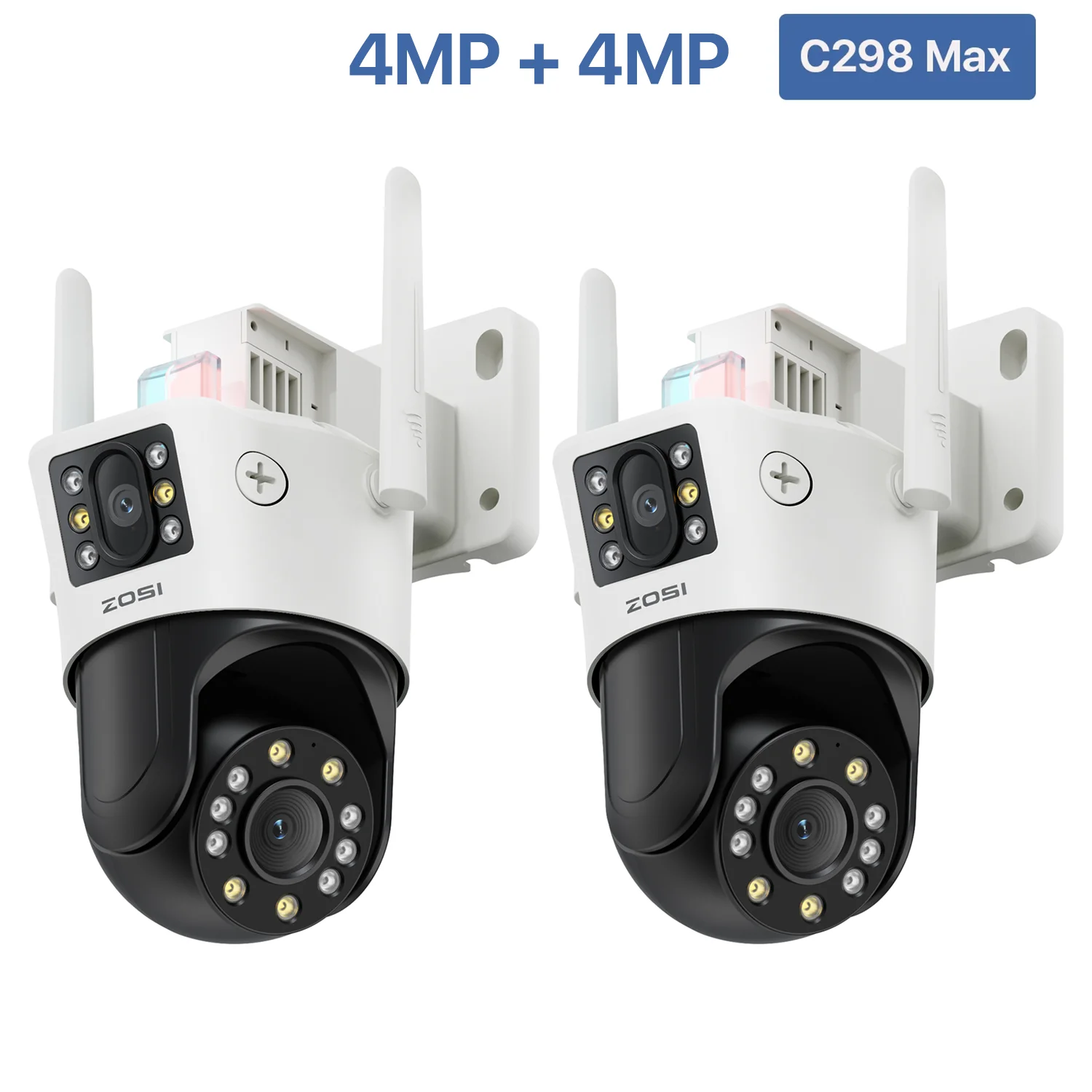 ZOSI C298 8MP / 4MP Dual-Lens Bekabelde WiFi PTZ-beveiligingscamera Buiten Groothoek 8X hybride zoom AI-detectie 360-bewakingscamera