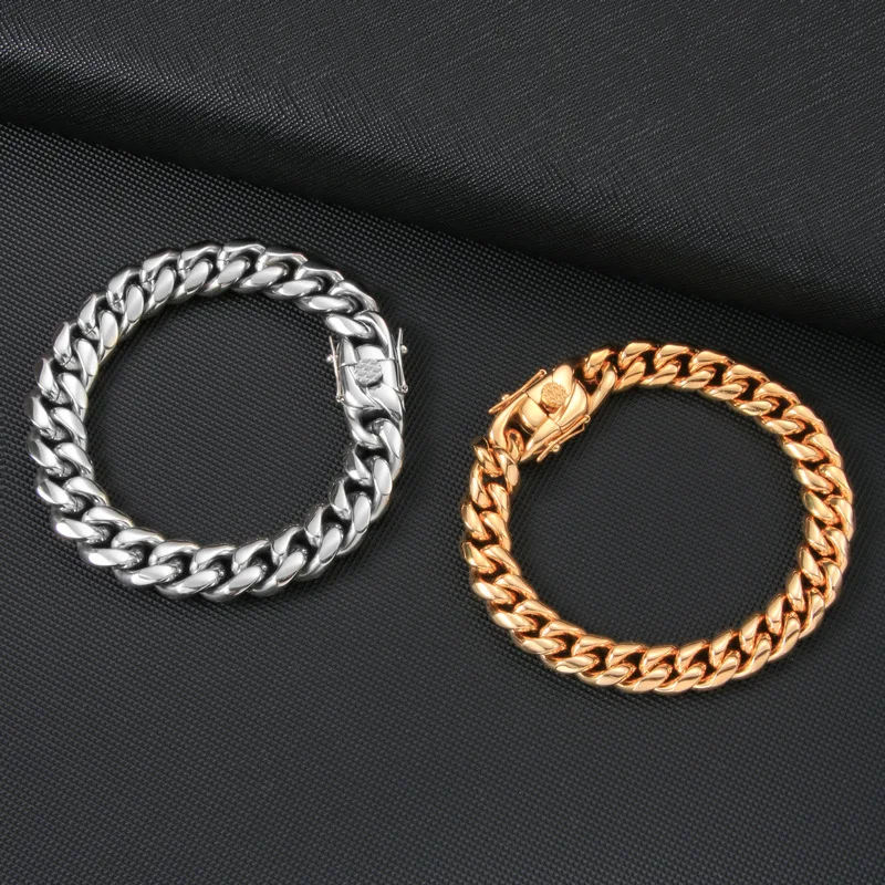 10MM 316L Titanium Steel Golden Dragon Head Buckle Cuban Chain Bracelet For Men Fashion Hip Hop Rock Jewelry Christmas Gift
