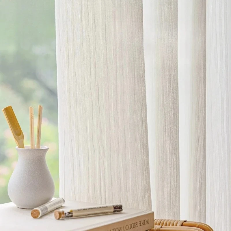 

White Tulle Curtains for Living Dining Room Bedroom Translucent Opaque People Bay Window Balcony Relief Curtain Custom Size