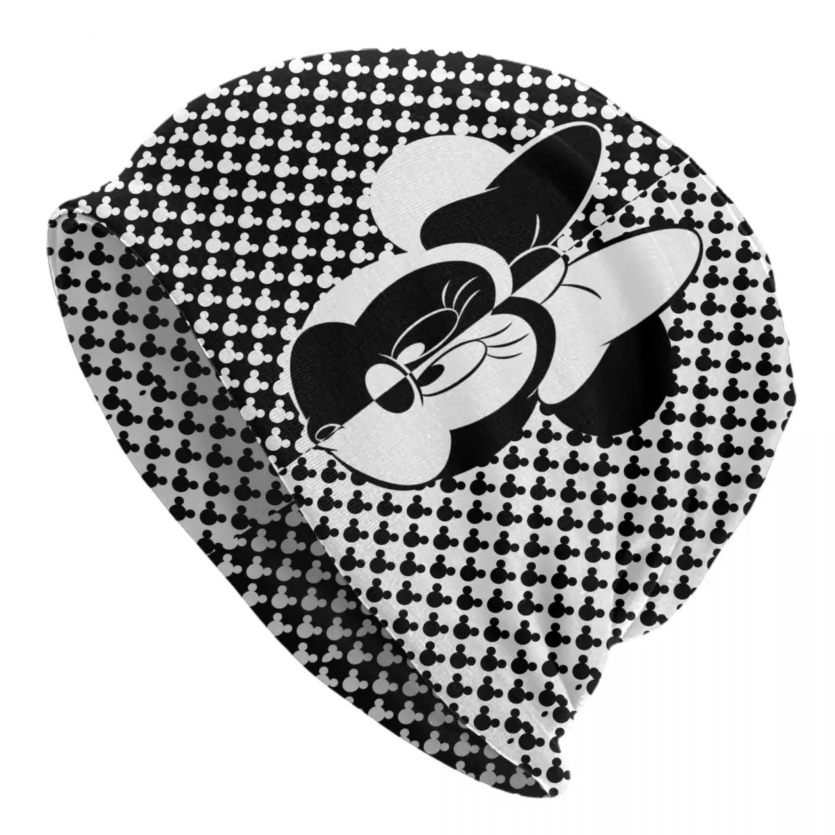 

Черно-белые шапочки с Микки Маусом и Минни Skullies, крутая уличная кепка унисекс, теплые шапки двойного назначения