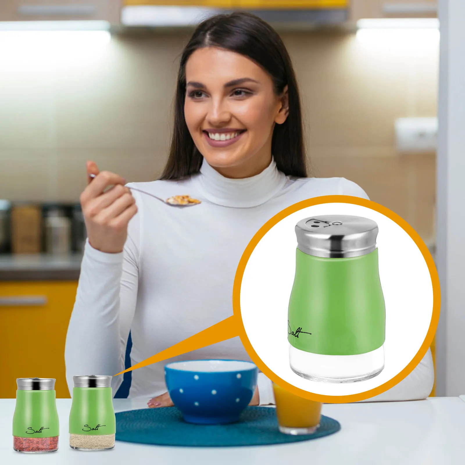 

2Pcs Seasoning Glass Jar Stainless Steel Lid Salt Pepper Shakers Kitchen Spice Container Fine Mesh Holes for Home Outdoor Bbq