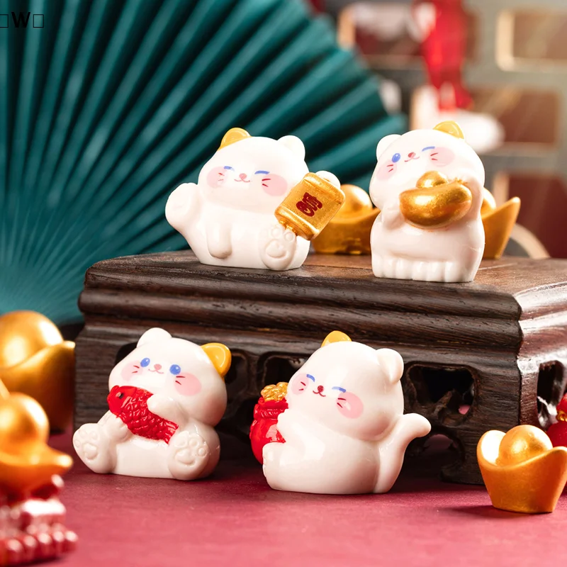 〔W〕6 Piezas de Adornos de Gato de la Suerte, Muñeco de Gatito de Dibujos Animados, Figura de Micro Paisaje, Decoración de Interiores de Coche, Decoración de Escritorio para el Hogar〔Invierno1〕