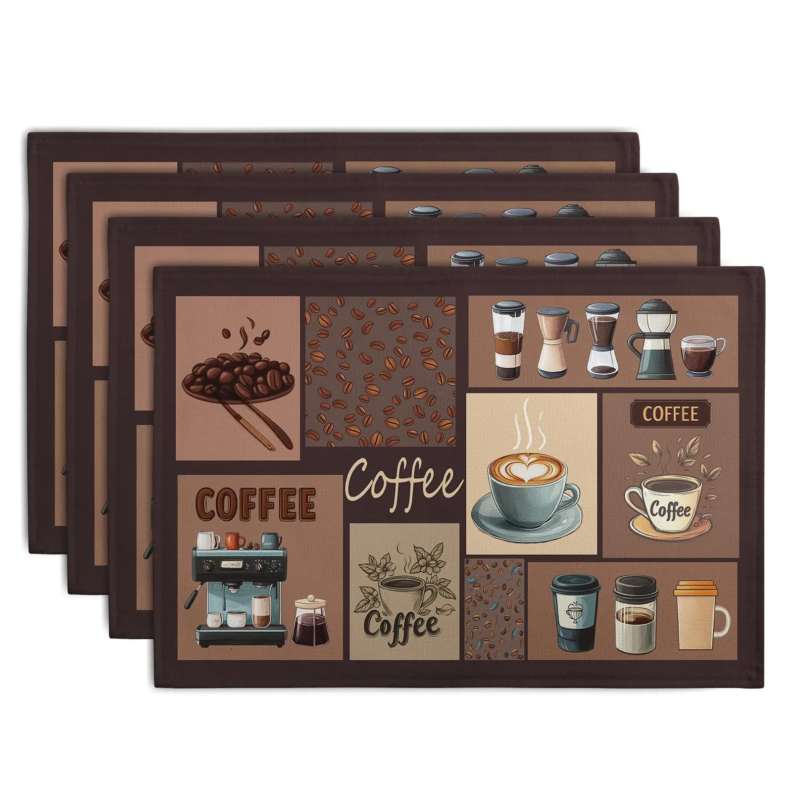 1PCS Coffee Theme Printed Linen Placemat Decorative Table Mat Washable Place Mats for Dining Kitchen Farm House Decor