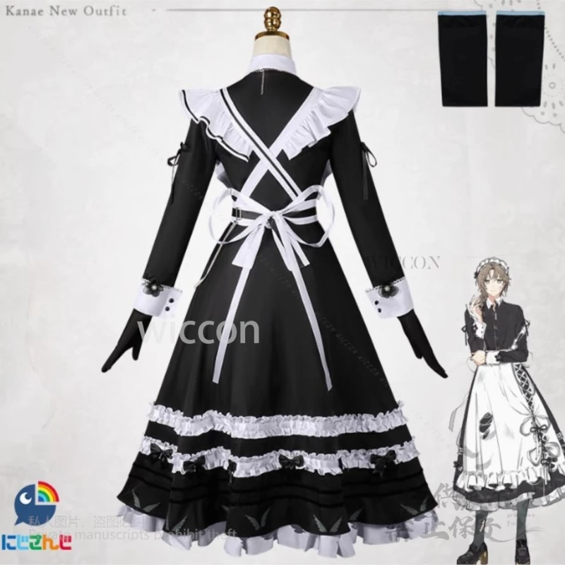 Disfraz de Anime Nijisanji V tuber Kanae, disfraz de sirvienta elegante, trajes de Cosplay, S-2XL, conjunto completo de pelucas cortas/largas para fiesta de Halloween