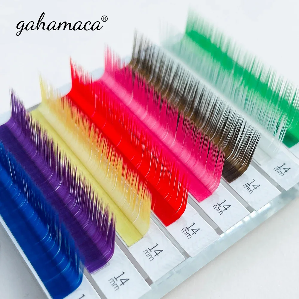 GAHAMACA Colored Eyelashes Extension Red Pink Purple Dark Brown Blue Green Purple Maquiagem Soft Natural Color Lash Cilios