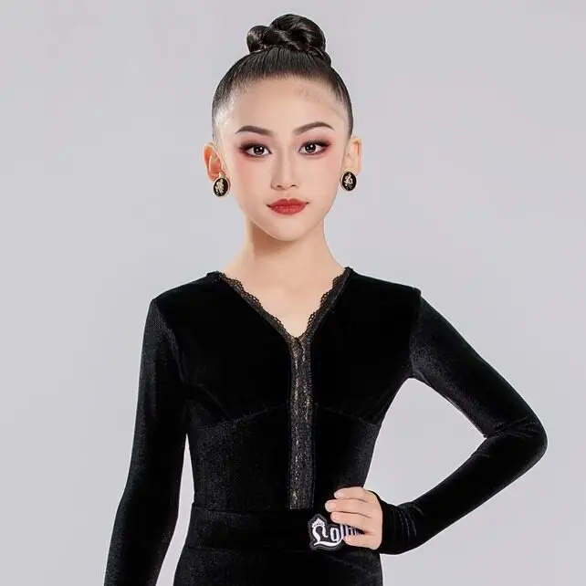 

Winter and autumn girls children's Latin dance practice outfitvelvet children's training and dancing costume performance outfit