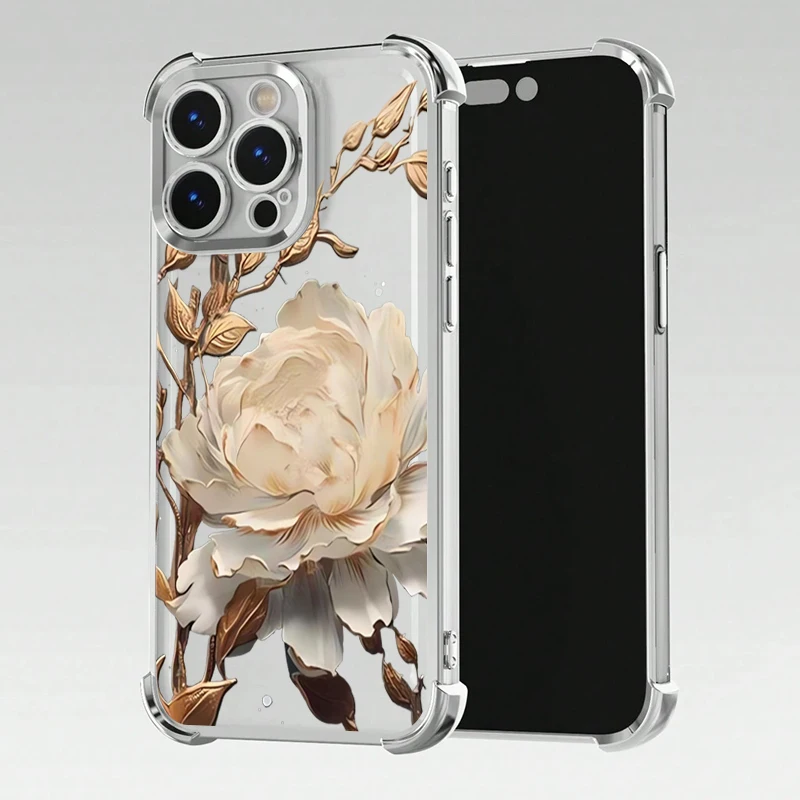 For Samsung S24 A55 5G S25 Ultra Case Elegant Golden Lotus Flower Plating Airbag Phone Case for Galaxy S23 S22 S21FE A36 A35 A54 - náhled 5