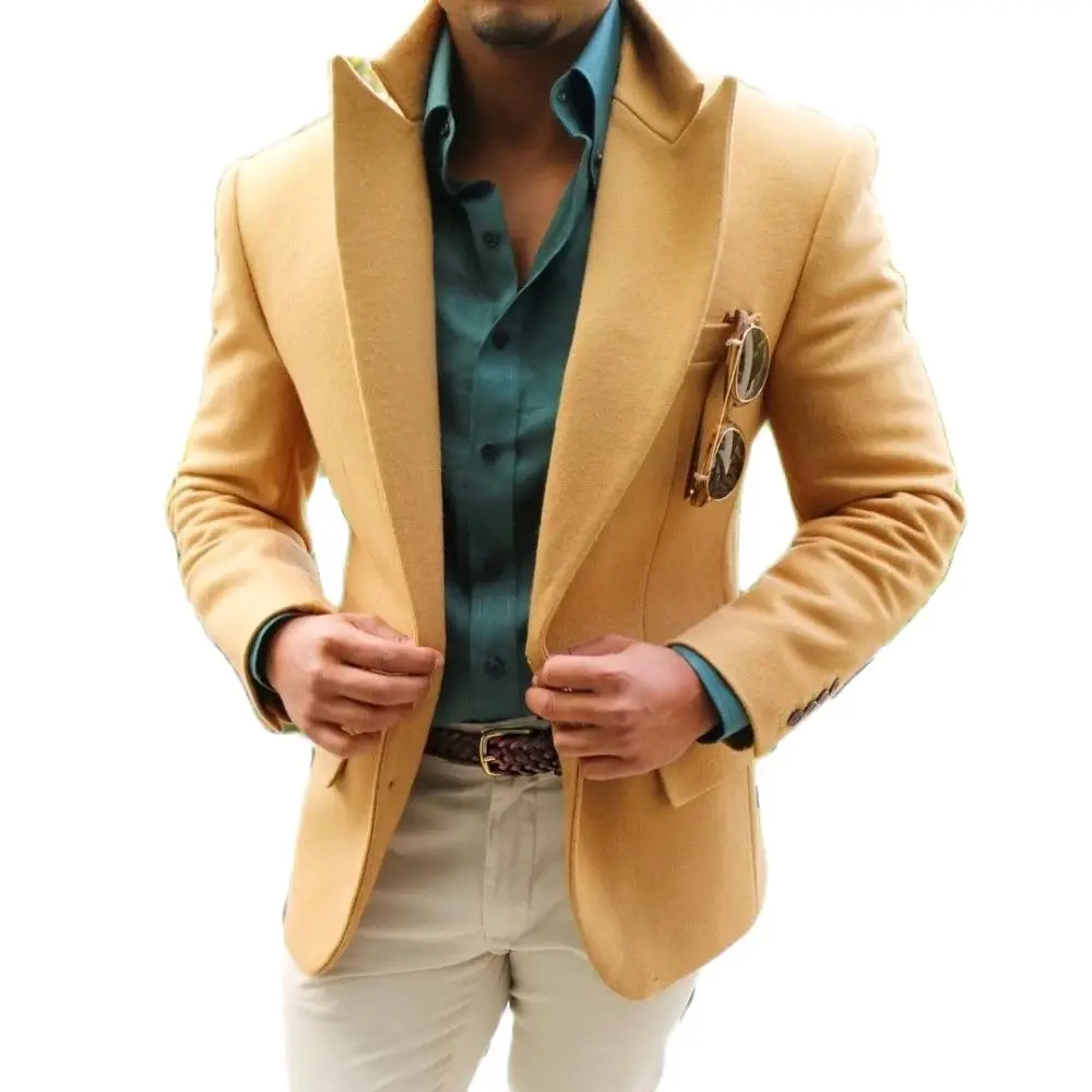 

Fashion Men Coat Only Tan Brown Tweed Regular Fit Jacket Latest Designs Groom Wedding Groom Prom Tuxedo Custom One Jacket Only