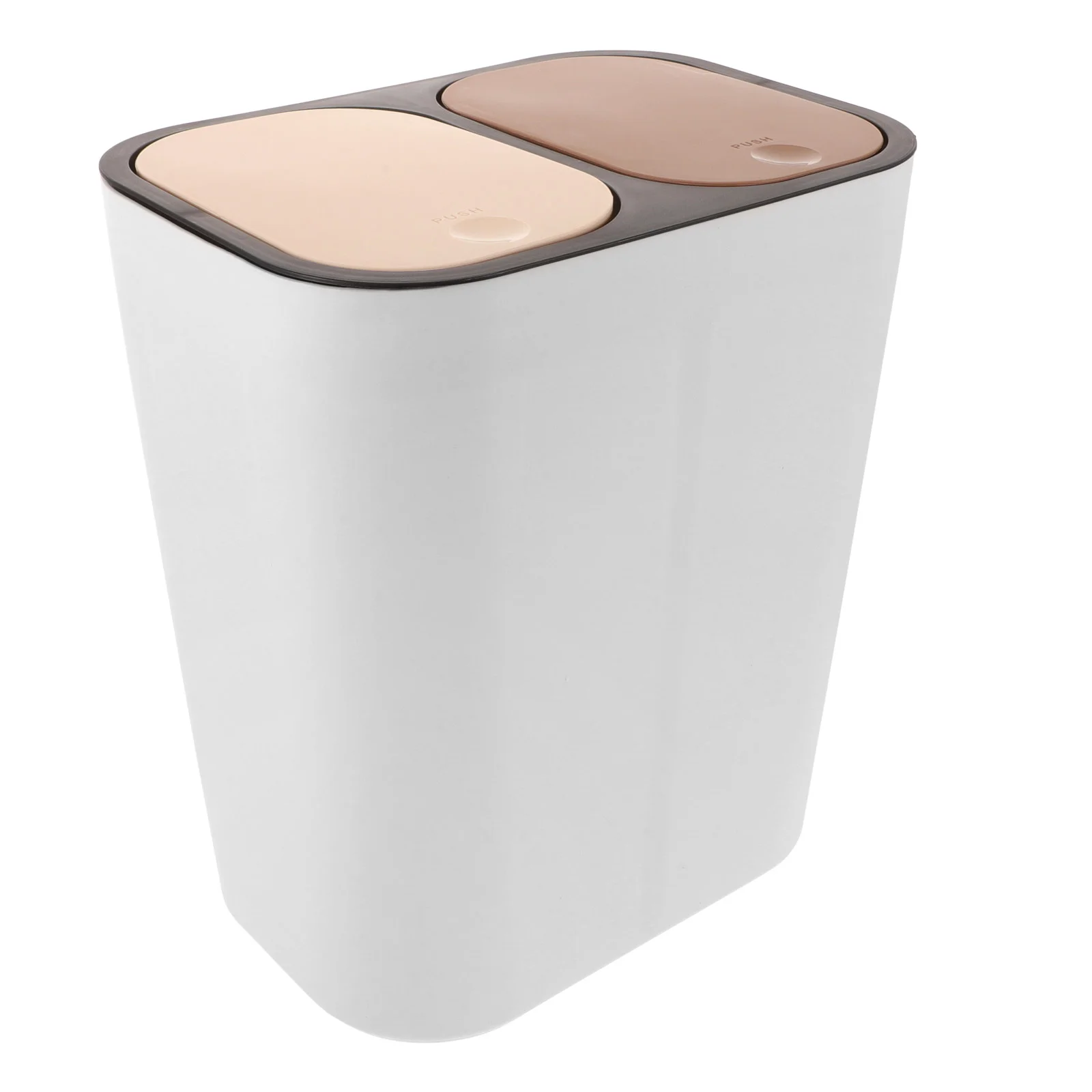 Garbage Can Bin Trash with Lid Hand Press Plastic Recycle Bins for Kitchen 2 Compartments Trashcan Dry Wet Office Wastebasket